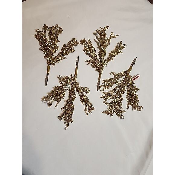 Holiday Time Sequin Gold Christmas Tree Clip On Ornaments Pick Branches Set of 4 - Picture 1 of 2